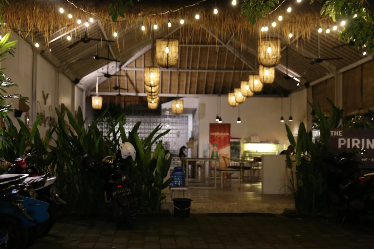 Outdoor Café Design with Decorative Lighting